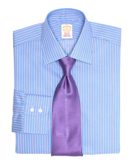 Pure Egyptian cotton woven in Italy. French placket and split-back yoke. Hamilton collar. Signature shirring at double button barrel cuffs. Single-needle tailoring and genuine mother-of-pearl buttons. Regular fit. Machine wash. Made in the USA.