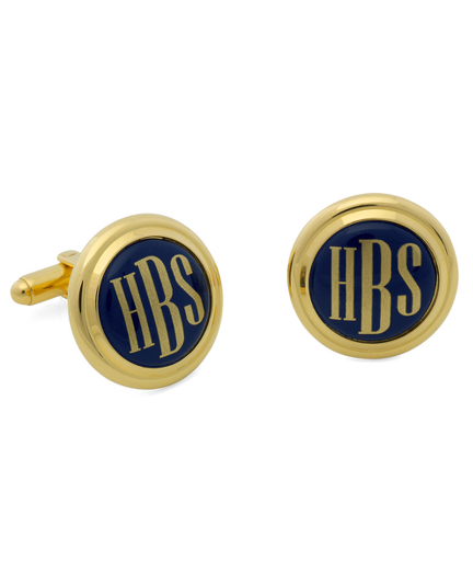Handpainted with gold block-style initials. Gold plated sterling silver, t-back. Your last initial will be located in the center of the handpainted monogram. Presented in a gift box. Made in the USA. Please allow an additional three weeks for delivery.