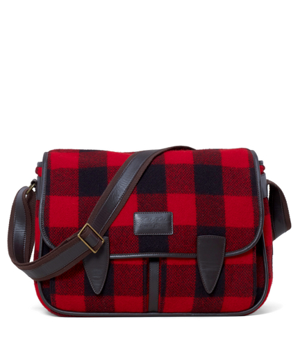 Wool and nylon blend with leather strap. 15" x 12" x 4". Imported.