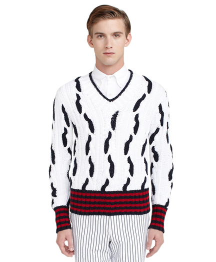 Intarsia Cable VNeck Tennis Sweater Brooks Brothers