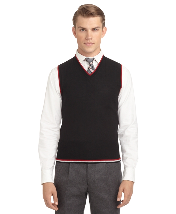Men's Black Tipped V-Neck Sweater Vest | Brooks Brothers