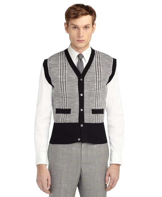 Men's Black Fleece Plaid Sweater Vest | Brooks Brothers