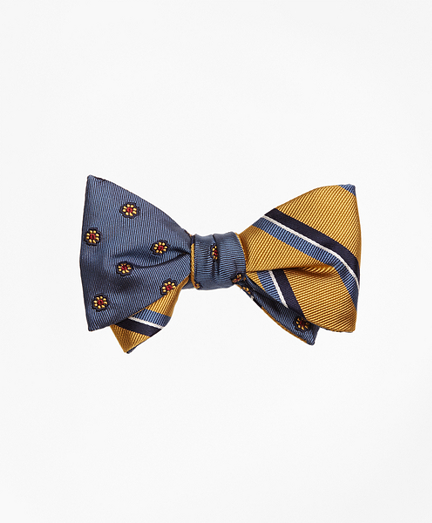 Spaced Flower with Split Bar Stripe Reversible Bow Tie