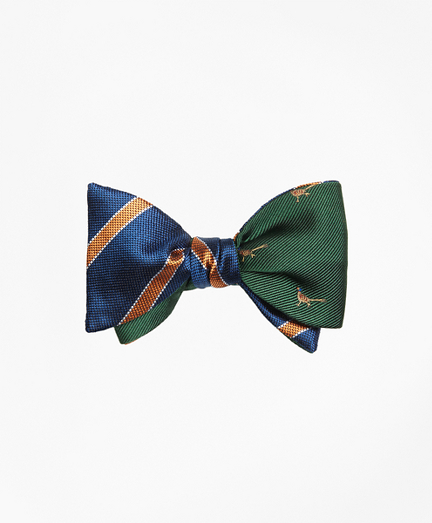Framed Bar Stripe with Pheasant Motif Reversible Bow Tie