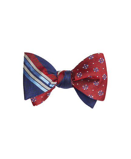 Multi-Textured Sidewheeler Stripe with Textured Four-Petal Flower Reversible Bow Tie