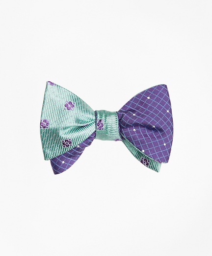 Flower Mini-Dot with Windowpane-Dot Reversible Bow Tie