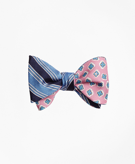 Split BB#1 Stripe with Panama Tossed Flower Print Reversible Bow Tie