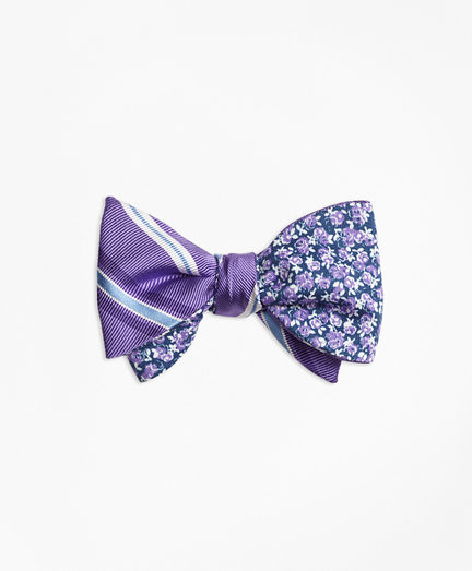 Alternating Split Stripe with Mini Rose Reversible Bow Tie