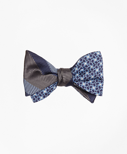 Dotted Herringbone Stripe with Horseshoe Motif Reversible Bow Tie
