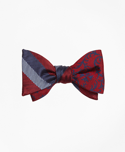 Dotted Herringbone Stripe with Vines Reversible Bow Tie
