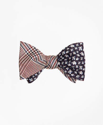 Plaid with Elephant Motif Reversible Bow Tie