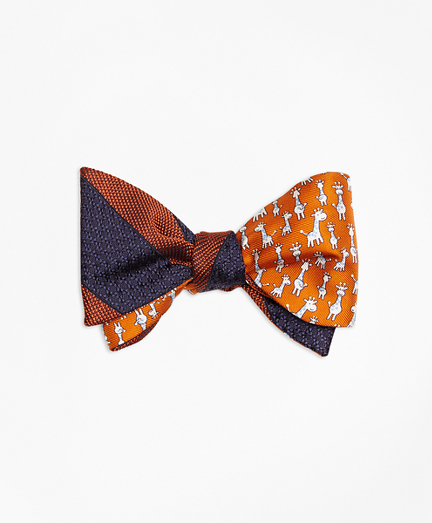 Framed Textured Stripe with Giraffe Print Reversible Bow Tie