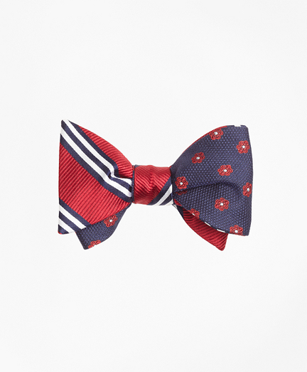 Textured Framed Flower with BB#1 Stripe Reversible Bow Tie