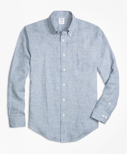 Regent Fit Gingham Irish Linen Sport Shirt Brooks Brothers