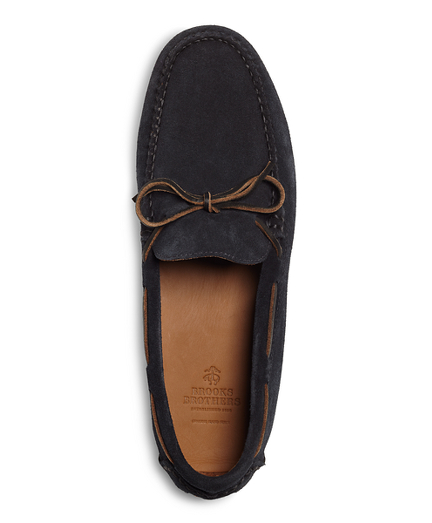 blue suede driving mocs
