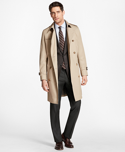 Brooks Brothers Double-Breasted Khaki Trench Coat