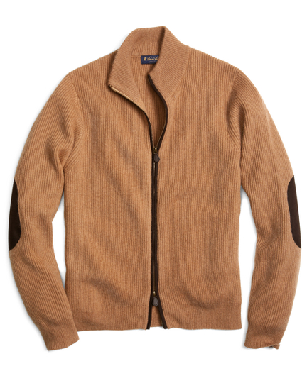 Men's Camel Hair Full-Zip Cardigan Sweater