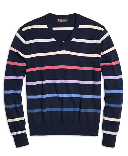 Supima&reg; Cotton Stripe V-Neck Sweater