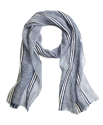 Men's Navy and Grey Washed Stripe Linen Scarf