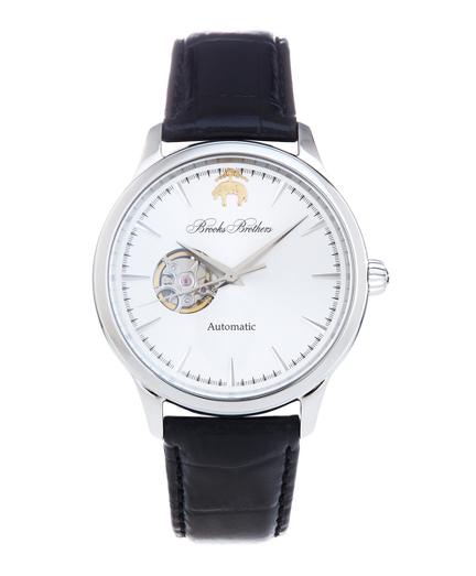 Round Watch with Embossed Leather Band