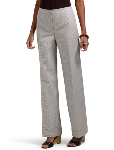 Cotton. Mother-of-pearl buttons. Center front zip. Hidden inside button and hook and bar at waistband closure. Fully lined in Bemberg. Front-slant pockets. Back button-through flap pockets. 32" inseam. Finished hem with cuffs. Dry clean. Fabric woven in Italy. Imported.