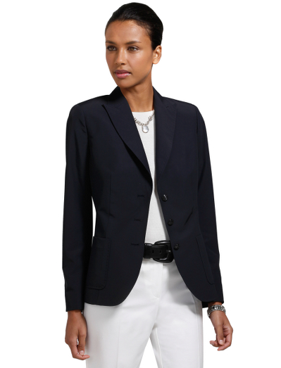 Wool/nylon. Enamel covered Country Club logo shank buttons. Pickstitch detailing at lapel. Half-lined with open bound seams. 3-button center front closure. Loro Piana fabric. Dry clean. Fabric woven in Italy. Imported.