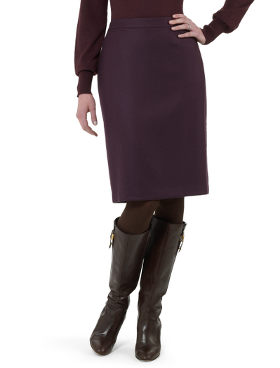 Pure wool, woven in Italy.  Front welt pockets below the waistband.  Center back invisible zipper.  24" center back length.  Dry clean.  Imported.