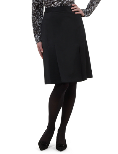 Super 110s wool. Pleat front with a contoured waistband.  Side zip. Fully lined in Bemberg.  22" center back length. Dry clean. Imported.