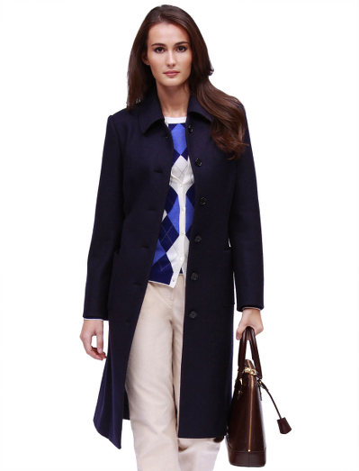 Wool. Corozo buttons. Lined with Bemberg. Front patch pockets. Half-lined with open bound seams. Top stitch detail. 36 1/2" center back length. Fabric woven in Italy. Dry clean. Imported.