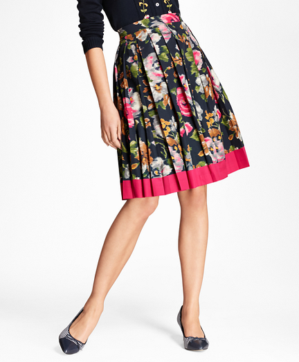 Brooks Brothers Floral-Print Cotton Sateen Pleated Skirt