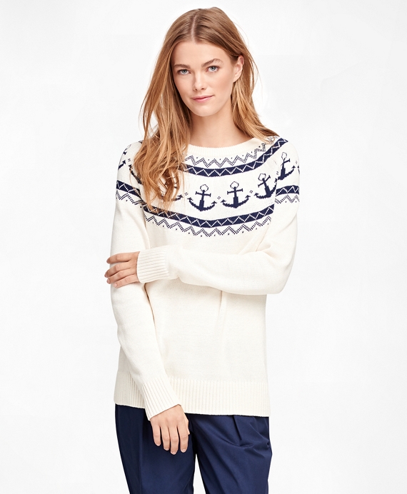 Women's Cotton Anchor Fair Isle Sweater | Brooks Brothers