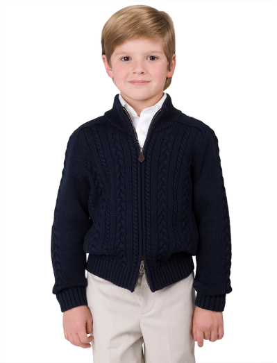 Supima� cotton. Ribbed trim, fully fashioned for a perfect fit. Full zip mockneck with leather zipper. Pucker-free seams. Machine wash. Imported.