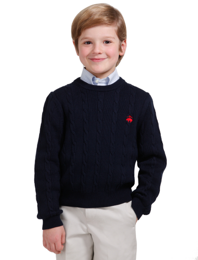 Supima� cotton. Ribbed trim, fully fashioned for a perfect fit. Cable knit. Machine wash. Imported.