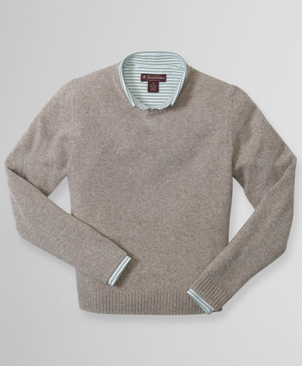 Lambswool crewneck. Ribbed neck. Fully fashioned. Hand wash or dry clean. Imported.