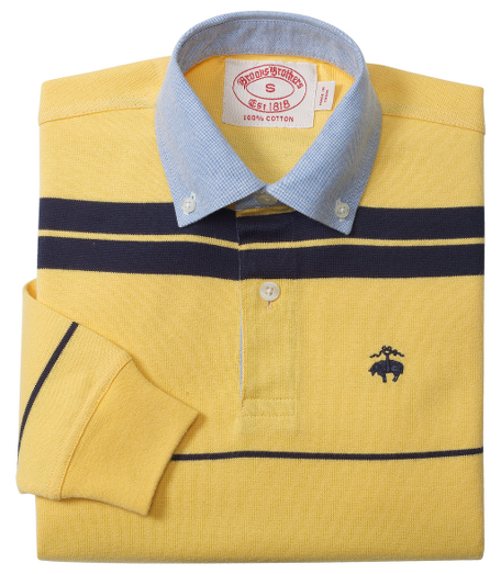 Classic rugby style in pure cotton. Contrasting cotton oxford button-down collar and placket. Embroidered fleece logo at chest. Machine wash. Imported.