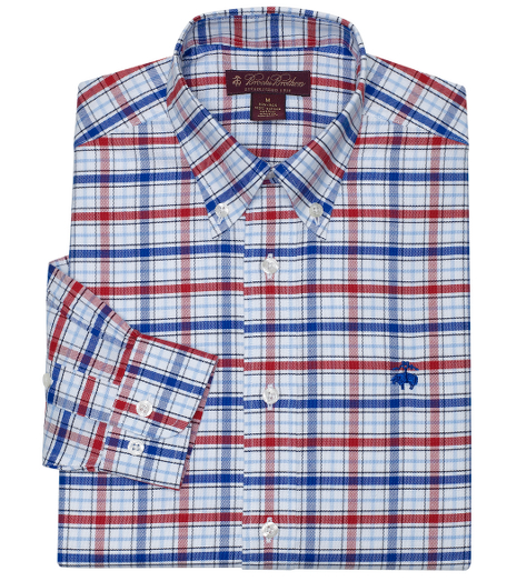 Pure cotton treated to resist wrinkles. Pucker-free seams look freshly pressed all day. Single-needle tailoring. Durable cross-stitched buttons. Original button-down soft-roll polo collar and barrel cuffs. Machine wash. Imported.