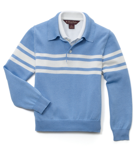Supima� cotton. Stripe intarsia at chest. Faux pearl buttons at placket. Fully fashioned. Machine wash. Imported.