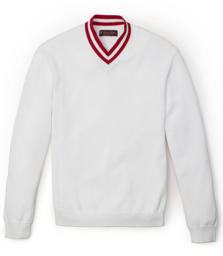 Supima� cotton. Red tipped rib trim at collar. Fully fashioned. Machine wash. Imported.