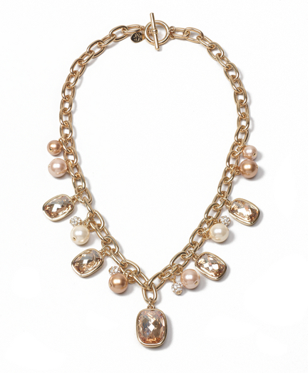 Gold Wash Crystal Pearl Charm Necklace
