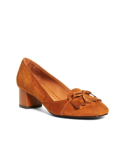 Women's Cognac Suede Kiltie Low Heels Brooks Brothers