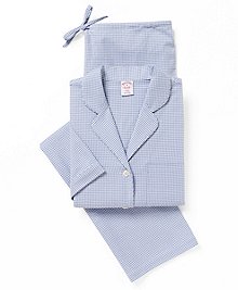 The perfect pair of pajamas. Pure cotton flannel gingham pajamas. Button-down, notched collar and chest patch pocket. Self-fabric piping. Half-elastic back pants with clean front and self-fabric drawstring. Machine wash. Imported.