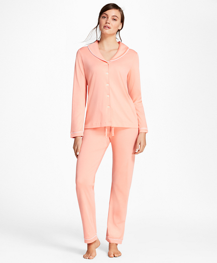 Women's White Pajamas with Pink Piping Brooks Brothers