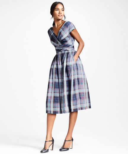 blue plaid overall dress