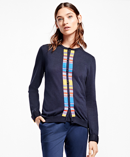 Multi-Stripe Supima® Cotton Cardigan Navy