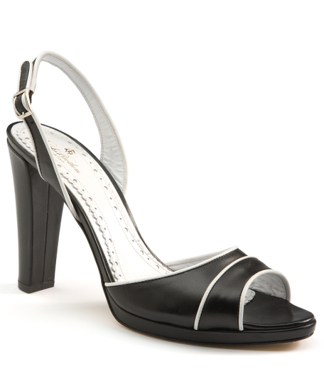 Calfskin. Leather lined. Leather sole. 4" heel. Silver hardware. Made in Italy.