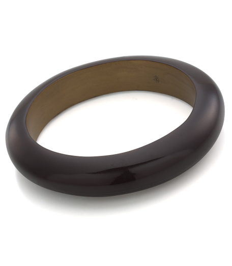 Smooth brown resin bangle bracelet is 1/2" wide.