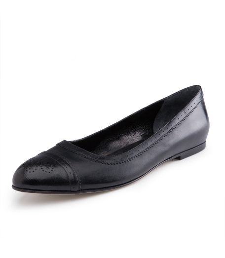 Calfskin. Leather lining and sole. 1/2" stacked heel. Perforated trim detail. Made in Italy.