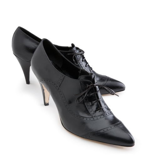 Calfskin. Leather lining and sole. 2" stacked heel. Perforated trim detail. Made in Italy.