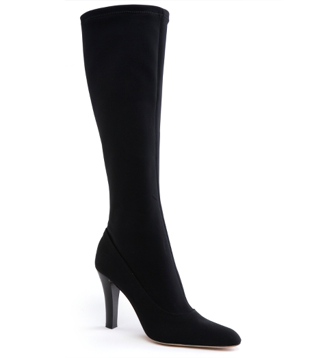 Satin boot shaft. Satin lining. Leather sole. 3 3/4" stacked heel. Made in Italy.