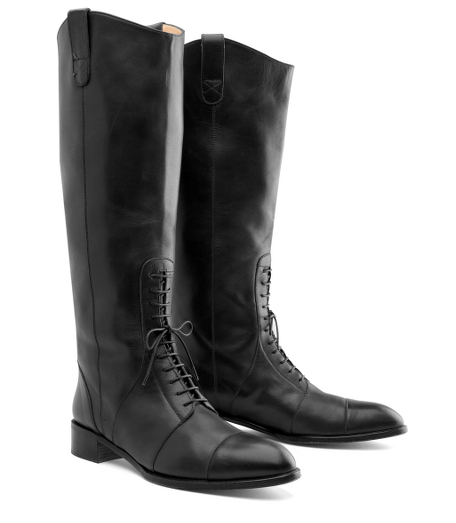 Calfskin. Leather lining and sole. Stacked 1 1/4" heel. Made in Italy.
